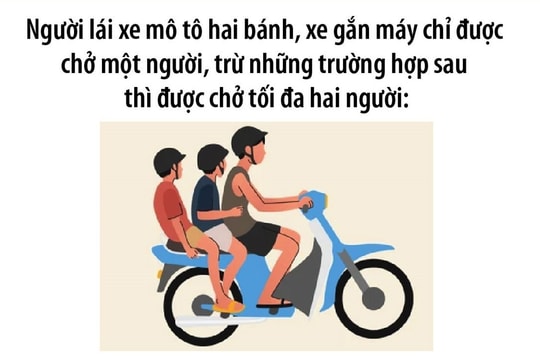 Xe mô tô hai bánh, xe gắn máy được chở 3 người trong trường hợp nào?