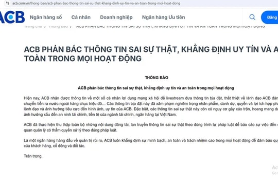 ACB phản bác thông tin lãnh đạo ngân hàng đánh bạc, chuyển tiền ra nước ngoài