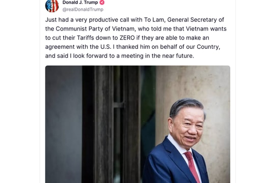 Tổng thống Trump tuyên bố có cuộc điện đàm rất hiệu quả với Tổng Bí thư Tô Lâm