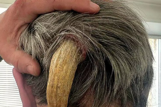 Man with horns growing on the back of his head, doctor has only seen him once in 25 years of practice