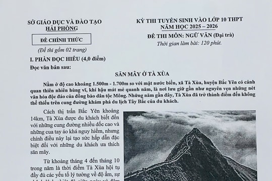 Tà Xùa xuất hiện trong đề thi môn ngữ văn lớp 10 của TP Hải Phòng
