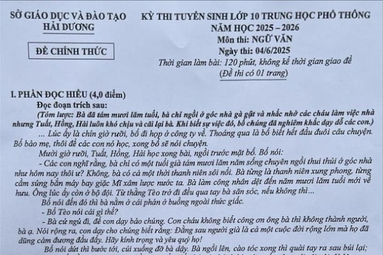 Tình yêu thương của bà vào đề thi ngữ văn lớp 10 ở Hải Dương