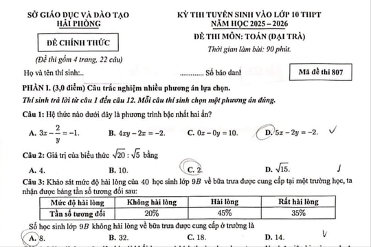Đề thi vào lớp 10 môn toán của TP Hải Phòng