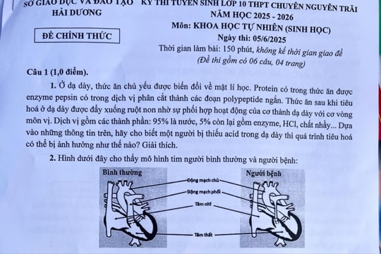 Đề thi môn sinh học vào lớp 10 Trường THPT chuyên Nguyễn Trãi
