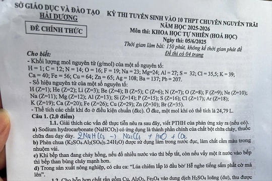 Đề thi môn hóa học vào lớp 10 Trường THPT chuyên Nguyễn Trãi