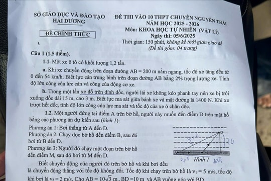 Đề thi môn vật lý vào lớp 10 Trường THPT chuyên Nguyễn Trãi