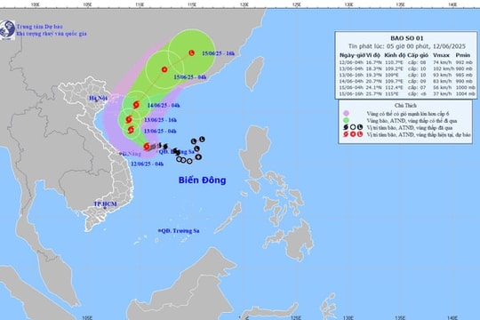 Bão số 1 giật cấp 11, di chuyển theo hướng tây tây bắc