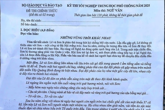 Đề thi môn ngữ văn kỳ thi tốt nghiệp THPT năm 2025 về bối cảnh thay đổi lớn lao của Tổ quốc