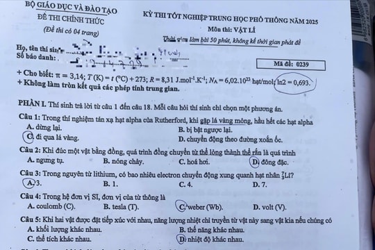 Đề thi và gợi ý giải đề thi vật lý kỳ thi tốt nghiệp THPT 2025