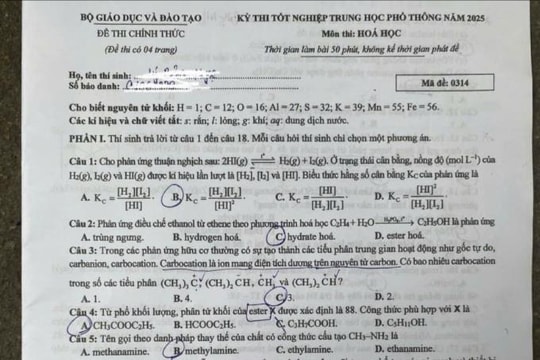 Đề thi và gợi ý giải đề thi môn hóa học kỳ thi tốt nghiệp THPT 2025