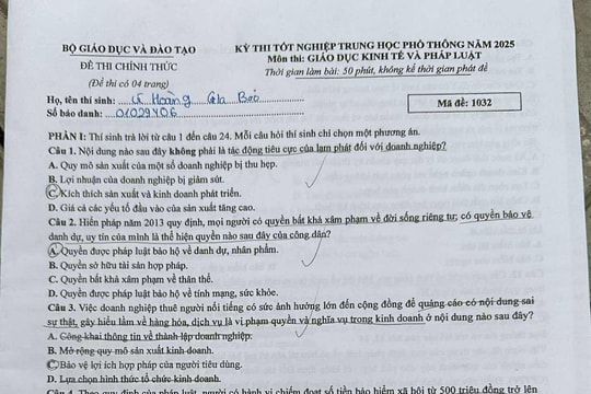 Đề thi và gợi ý giải đề môn Giáo dục Kinh tế và Pháp luật kỳ thi tốt nghiệp THPT năm 2025