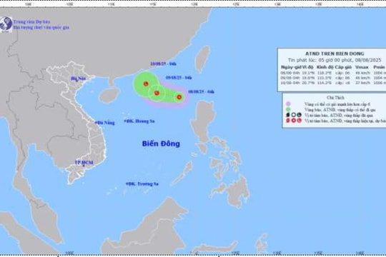 Vùng áp thấp trên Biển Đông đã mạnh lên thành áp thấp nhiệt đới