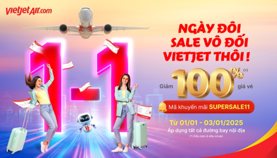 Bay khắp Việt Nam, xuất hành mùa xuân cùng ưu đãi vé bay giảm 100%, Vietjet thôi!