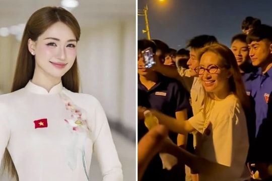 Hòa Minzy tới đê Đẩu Hàn của Bắc Ninh động viên tinh thần người dân đắp đê chống lũ