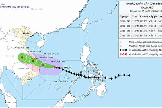Bão số 13 mạnh cấp 14, cách đất liền khoảng 450 km