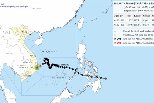 Áp thấp nhiệt đới di chuyển nhanh trên vùng biển Đắk Lắk - Khánh Hòa