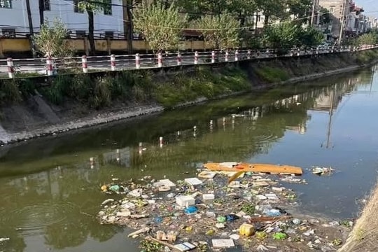 Rác thải ùn ứ trên sông khu vực cầu Mạc Thị Bưởi