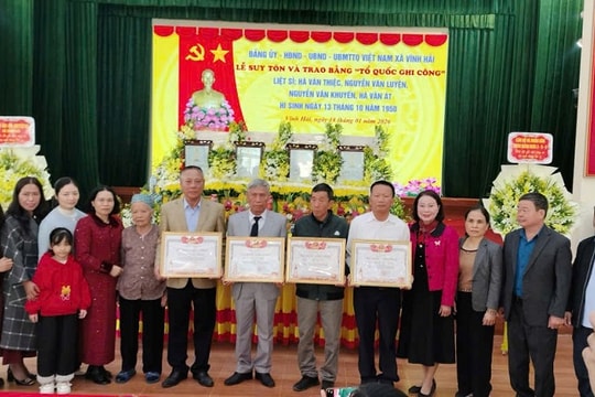 Suy tôn, trao bằng Tổ quốc ghi công 4 liệt sĩ ở xã Vĩnh Hải