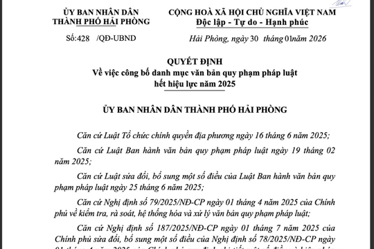 Công bố 555 văn bản quy phạm pháp luật do HĐND, UBND thành phố Hải Phòng ban hành hết hiệu lực