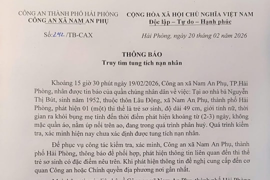 Xác minh làm rõ thông tin một trẻ sơ sinh tử vong tại xã Nam An Phụ