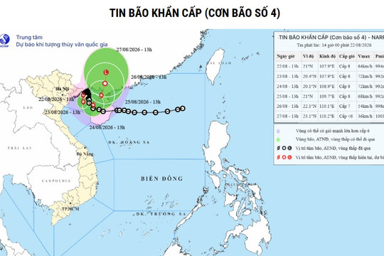 Bão số 4 ít di chuyển và cách Quảng Ninh khoảng 140 km