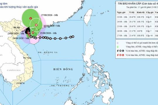 Bão số 4 cách Hải Phòng khoảng 185km về phía đông, tiếp tục gây mưa lớn