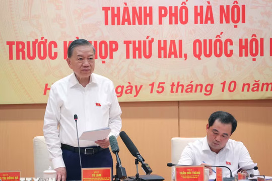 Tổng Bí thư, Chủ tịch nước Tô Lâm dự buổi làm việc chuẩn bị Kỳ họp thứ hai, Quốc hội khóa XVI của Đoàn đại biểu Quốc hội Hà Nội
