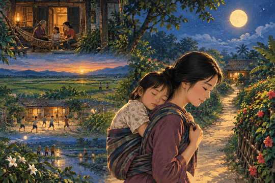 Ngủ trên lưng mẹ yên bình...