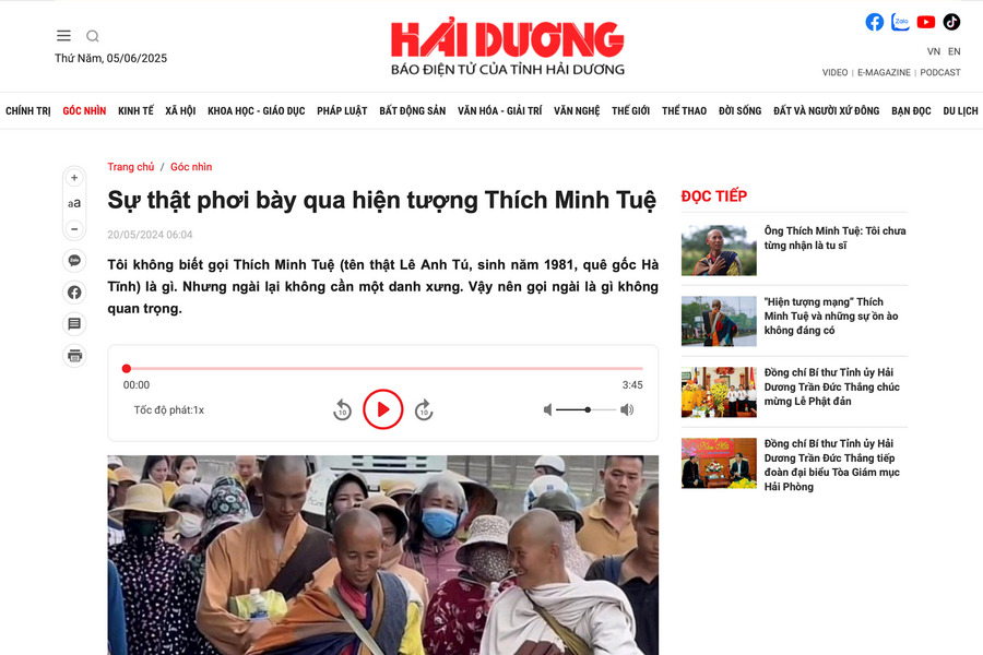 Bài báo “bắt mạch” hiện tượng Thích Minh Tuệ