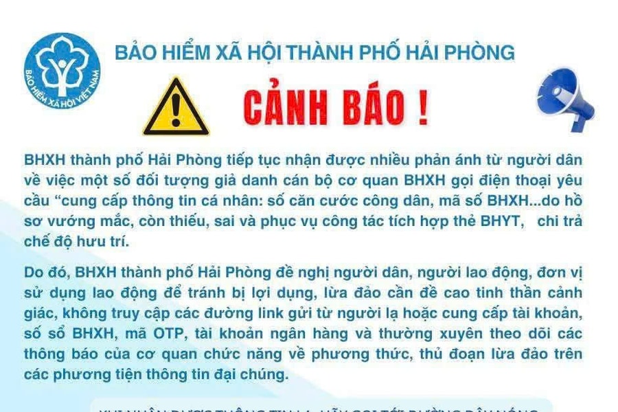 Bảo hiểm Xã hội thành phố Hải Phòng cảnh báo tình trạng lừa đảo