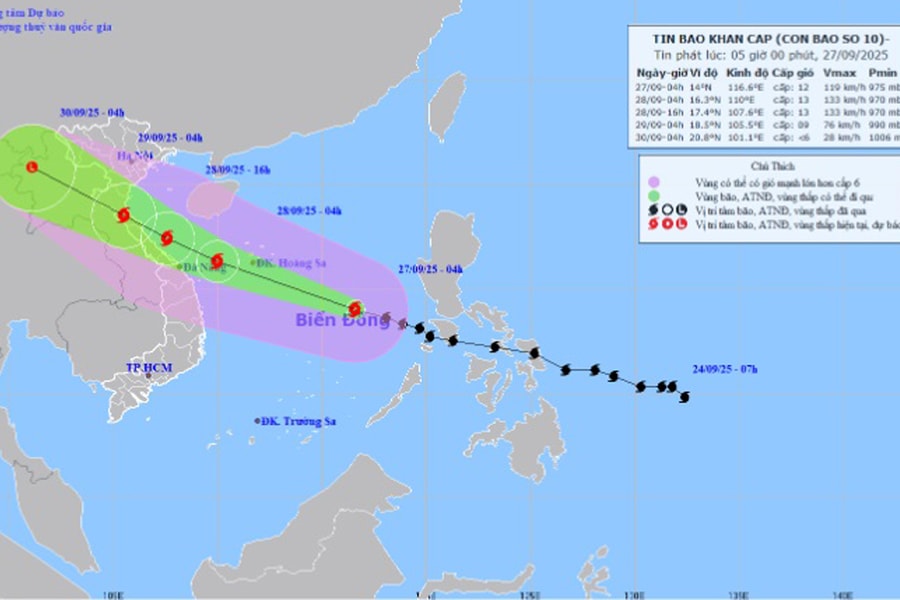 Typhoon Bualoi intensifies over East Sea, widespread showers forecast for Hai Phong