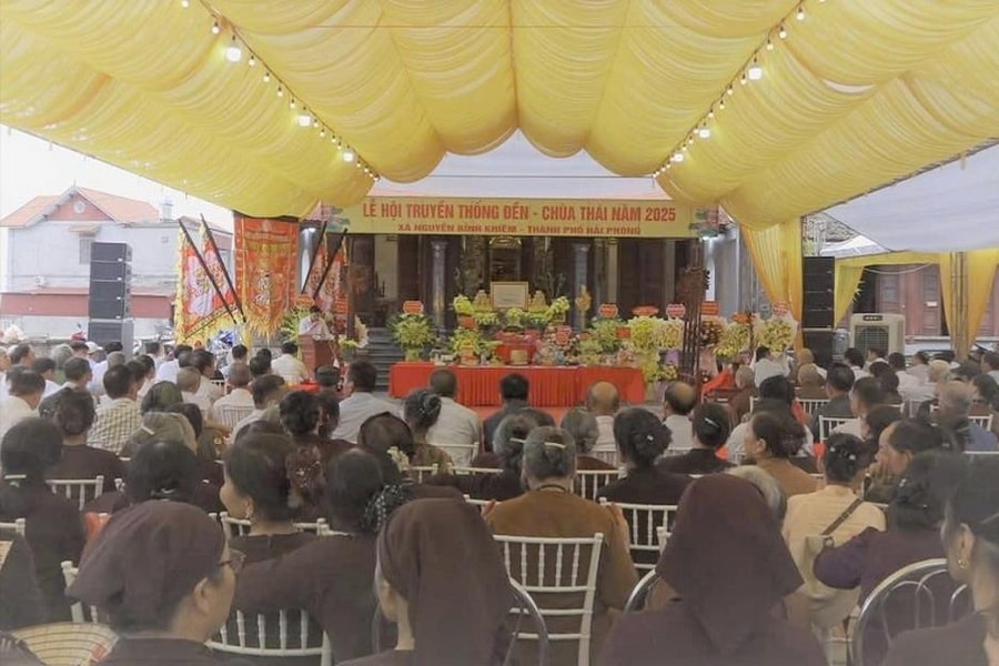 Lễ hội đền, chùa Thái ở xã Nguyễn Bỉnh Khiêm tưởng niệm hai cha con Anh hùng dân tộc Trần Hưng Đạo
