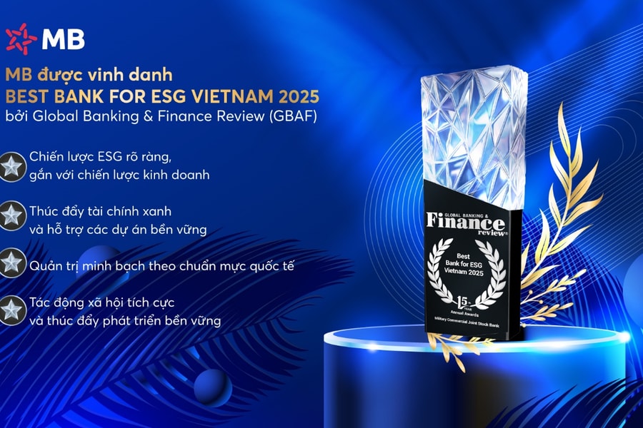 MB được vinh danh 'Best Bank for ESG Vietnam 2025' bởi Global Banking & Finance Review