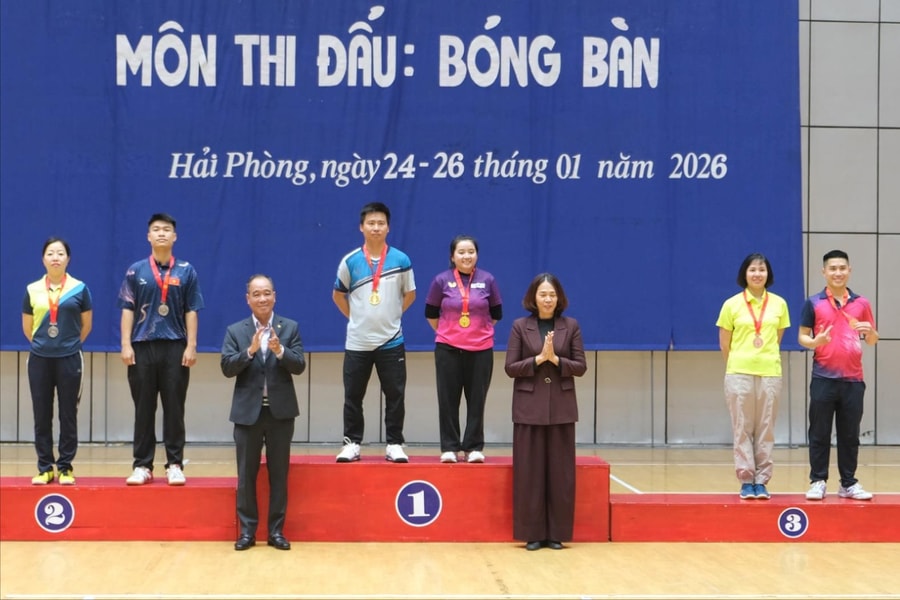 Công an thành phố và xã Hà Bắc áp đảo môn bóng bàn Đại hội Thể dục thể thao thành phố