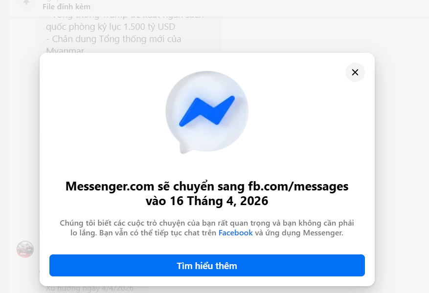 Tin nhắn vẫn được sao lưu khi trang web Messenger ngừng hoạt động