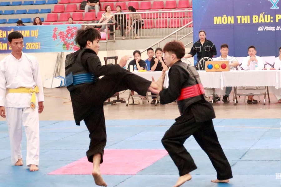 Võ sĩ pencak silat tranh tài quyết liệt tại Đại hội Thể dục thể thao thành phố Hải Phòng lần X