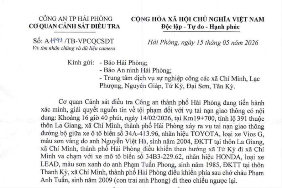 Tìm nhân chứng vụ tai nạn trên đường 391 qua xã Chí Minh