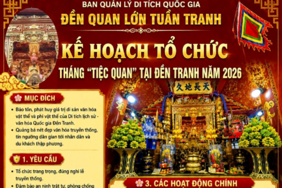 Nhiều hoạt động đặc sắc trong tháng 'Tiệc quan' tại đền Tranh