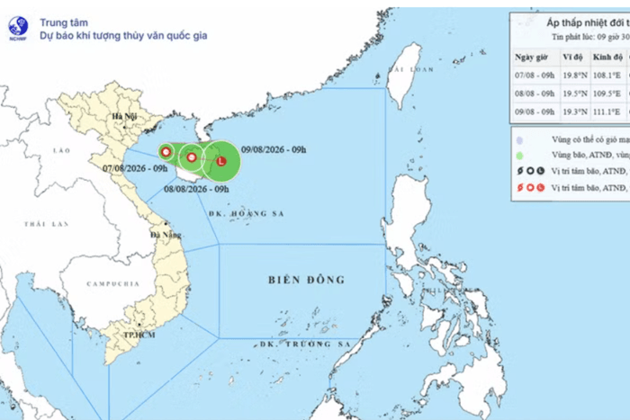 Xuất hiện áp thấp nhiệt đới trên vùng biển phía đông nam Bạch Long Vĩ