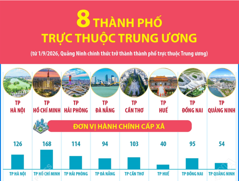 Thông tin về 8 thành phố trực thuộc Trung ương